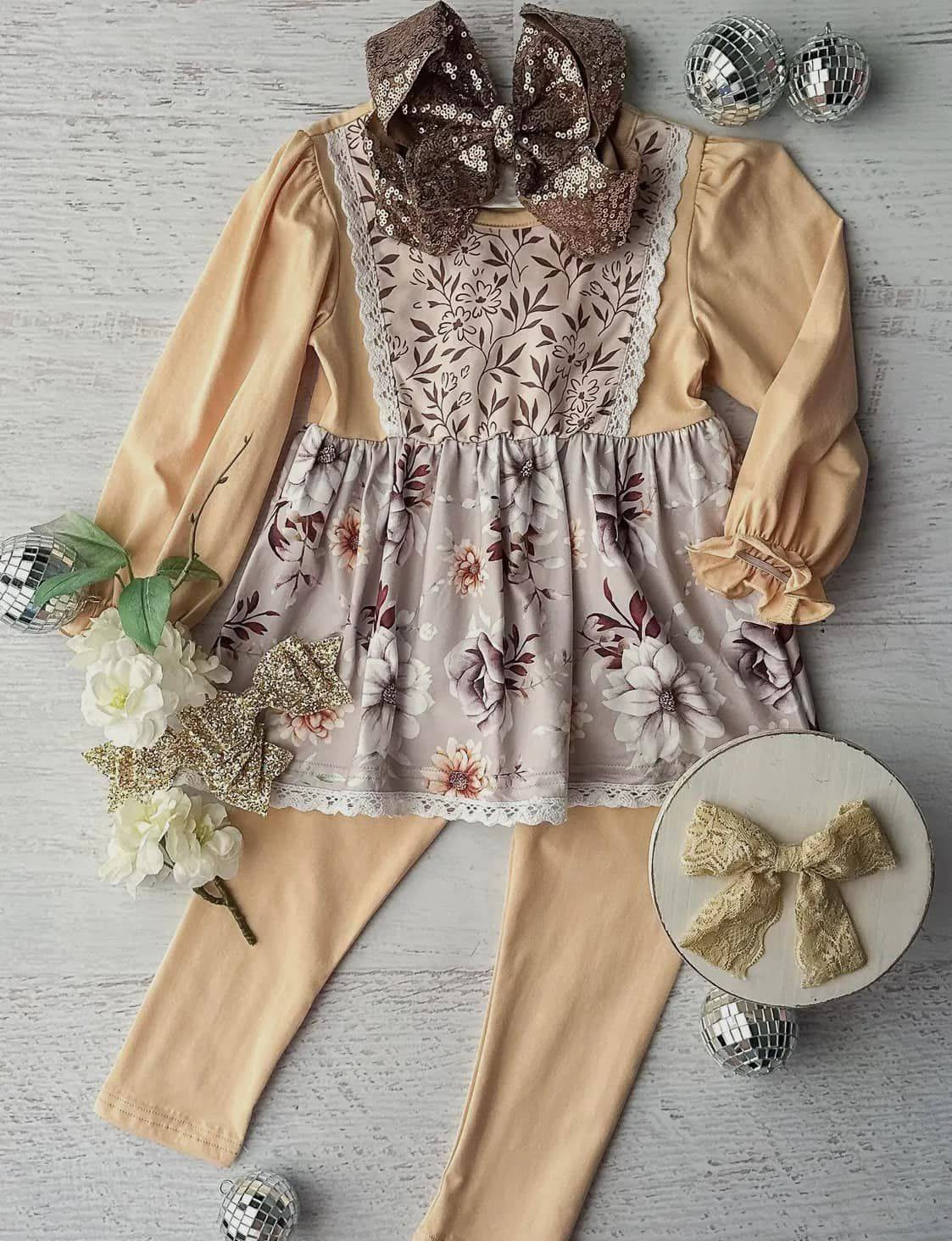lace flowers sibling GLP1852 long sleeve girl outfit 202408 preorder