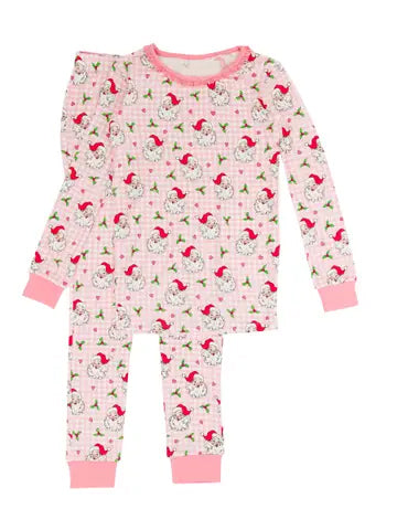 Christmas santa flowers sibling GLP1860 long sleeve girl pajamas outfit 202408 preorder