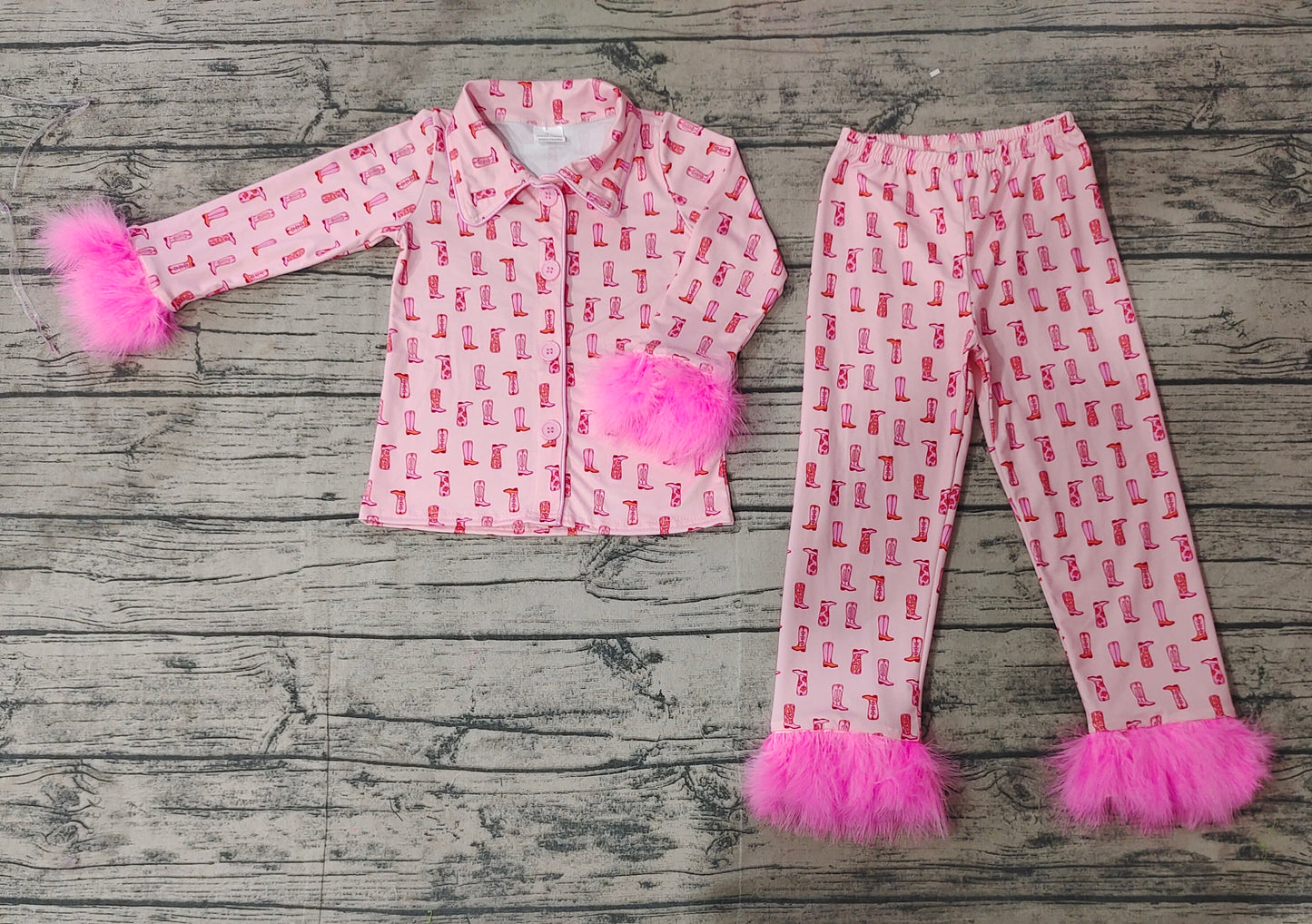 GLP1868 r plush western boots girl pajamas outfit 202410 RTS