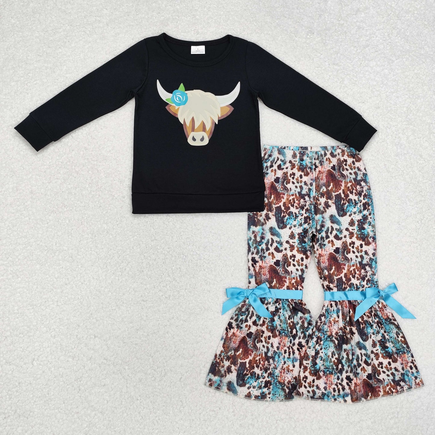GLP1871 vinyl cow flower western long sleeve girl outfit  202410 sibling RTS