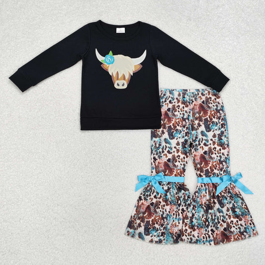 GLP1871 vinyl cow flower western long sleeve girl outfit  202410 sibling RTS