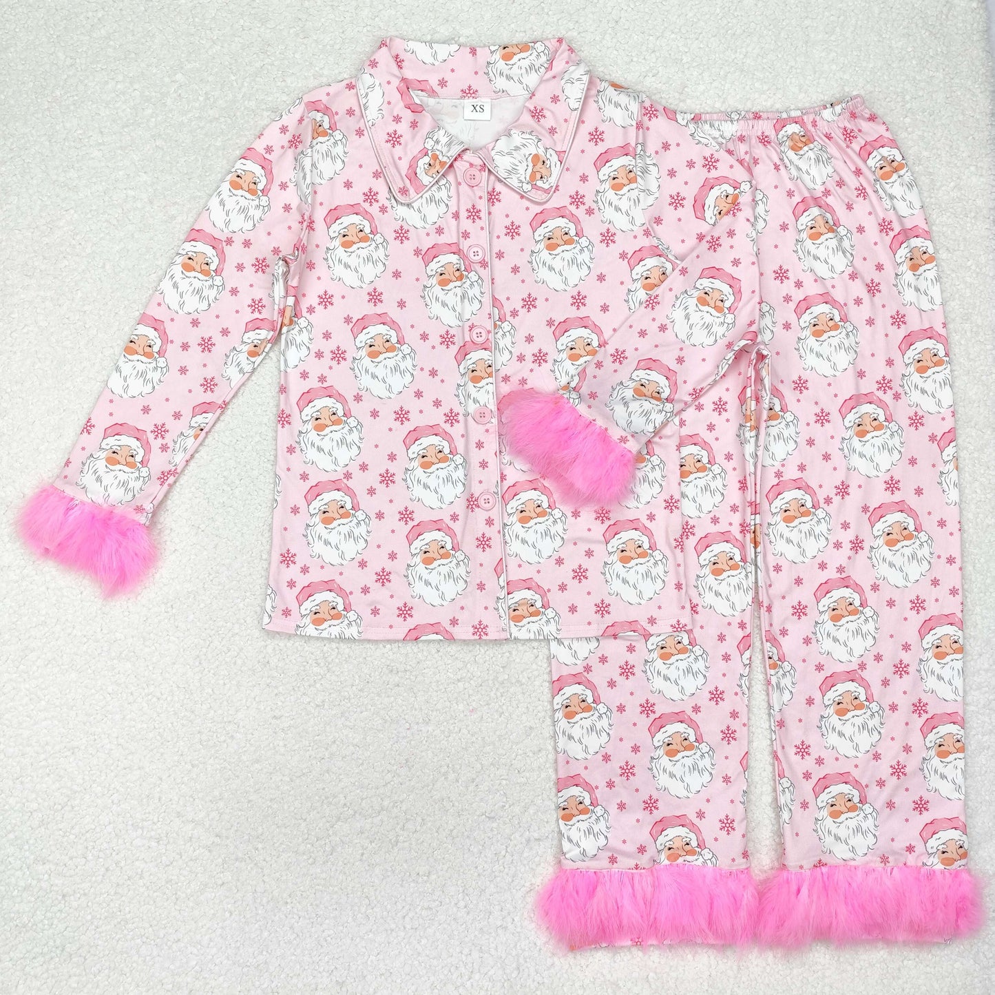 GLP1901 adult Christmas santa fluffy fur sleeves pink long girl pajamas outfit sibling RTS