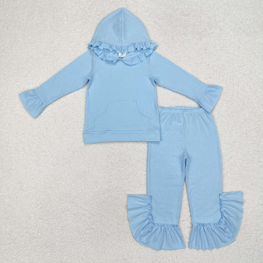 GLP2058 blue cotton solid girl outfit pajamas 202410 RTS  sibling