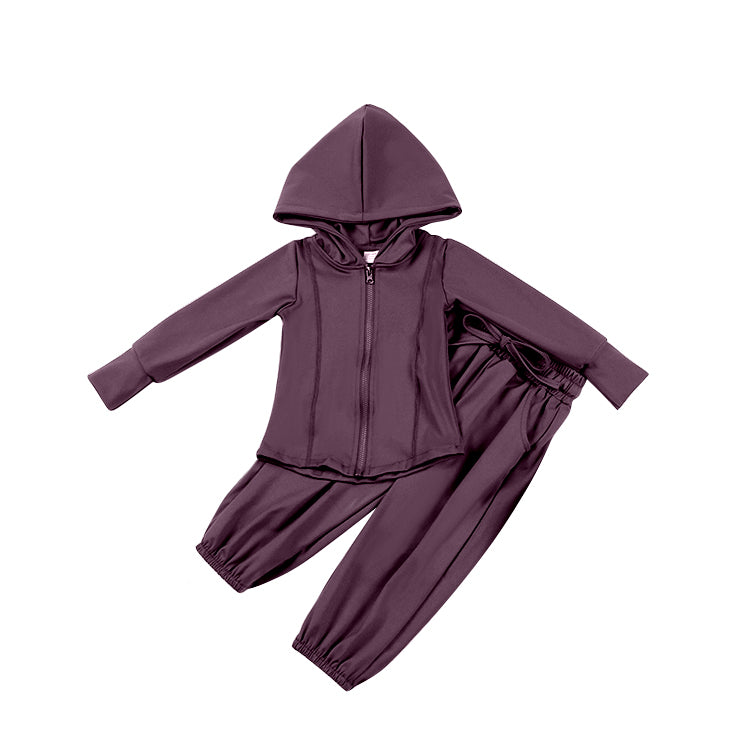 GLP2082 组合 preorder brown kids yoga hoodie zipper girl clothes outfit 202410