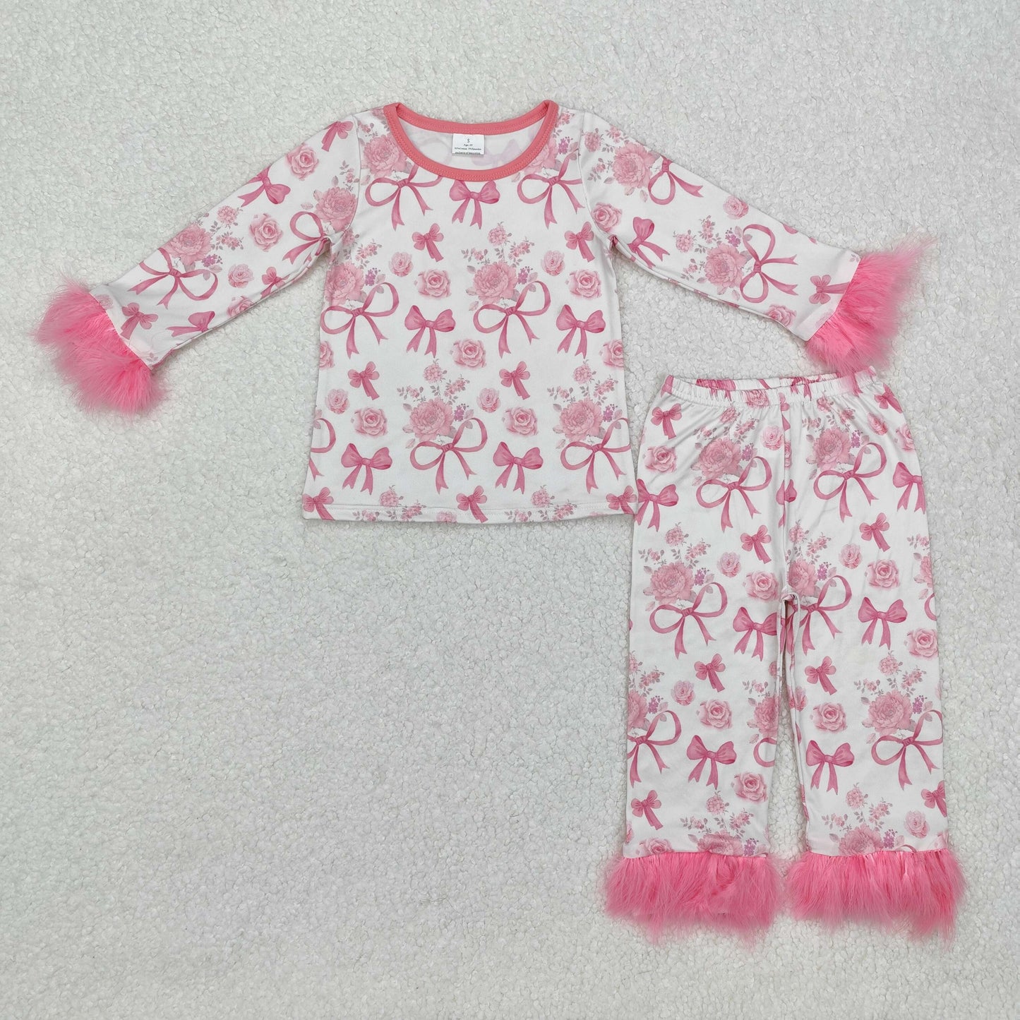 GLP2215 checkerboard love Valentine's Day fluffy fur love baby clothes girl pajamas outfit 202412 RTS sibling