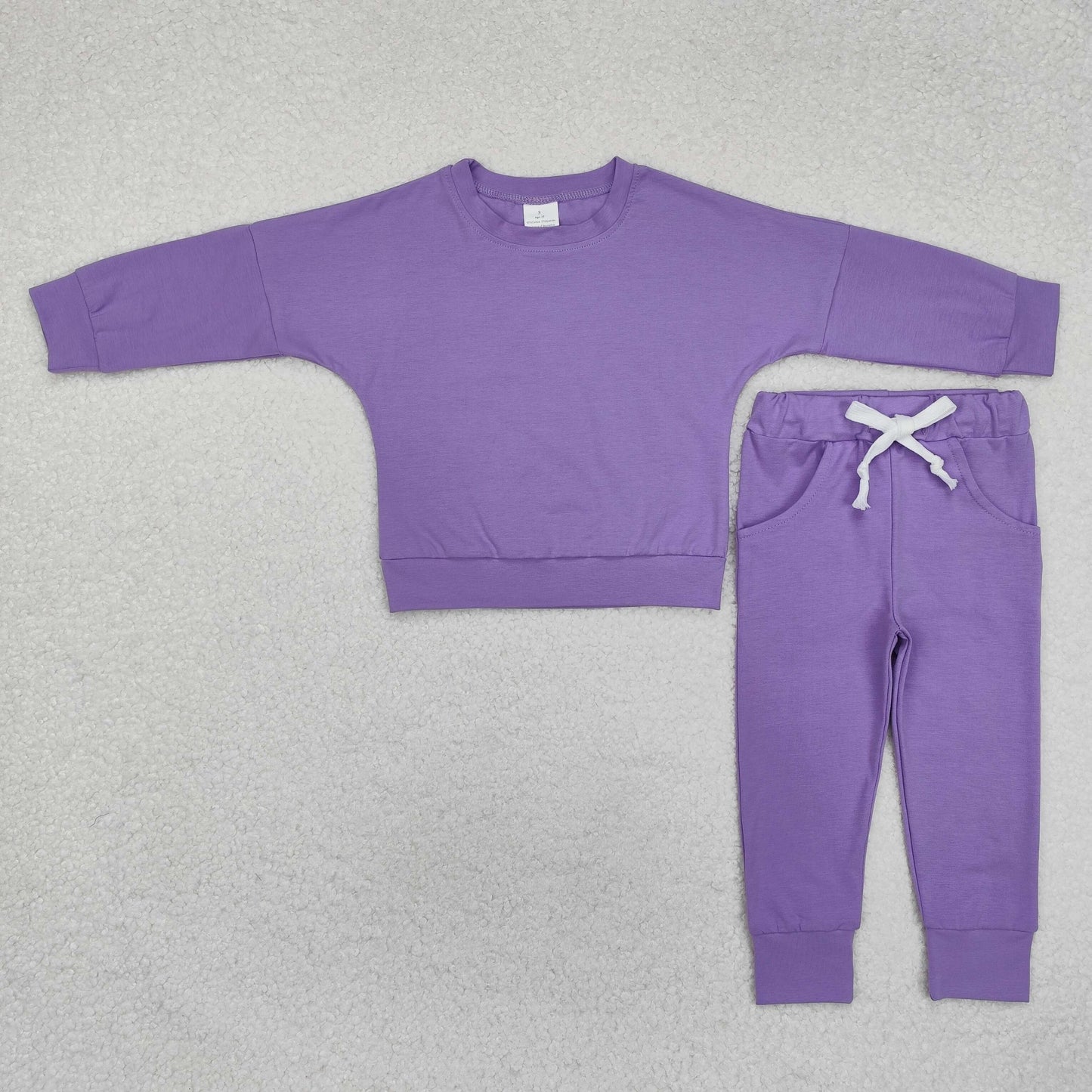 GLP2249 preorder western cotton solid light purple color true drawstring girl outfit 202411 sibling