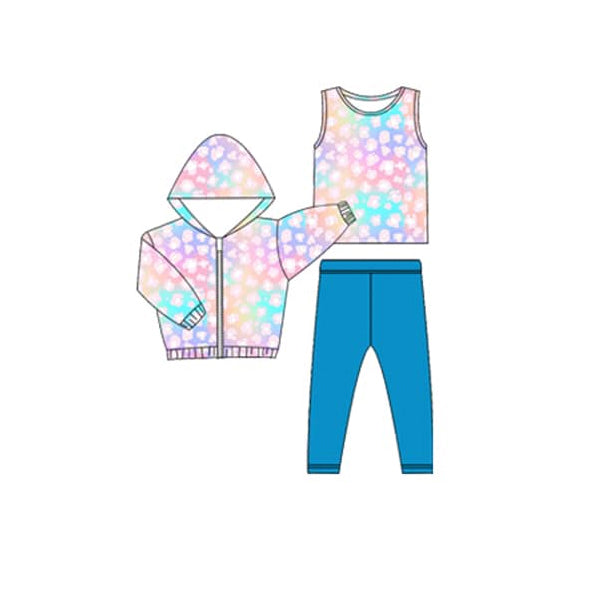 GLP2312 组合 3pcs leopard teal blue ruffle flowers girl outfit 202412 preorder