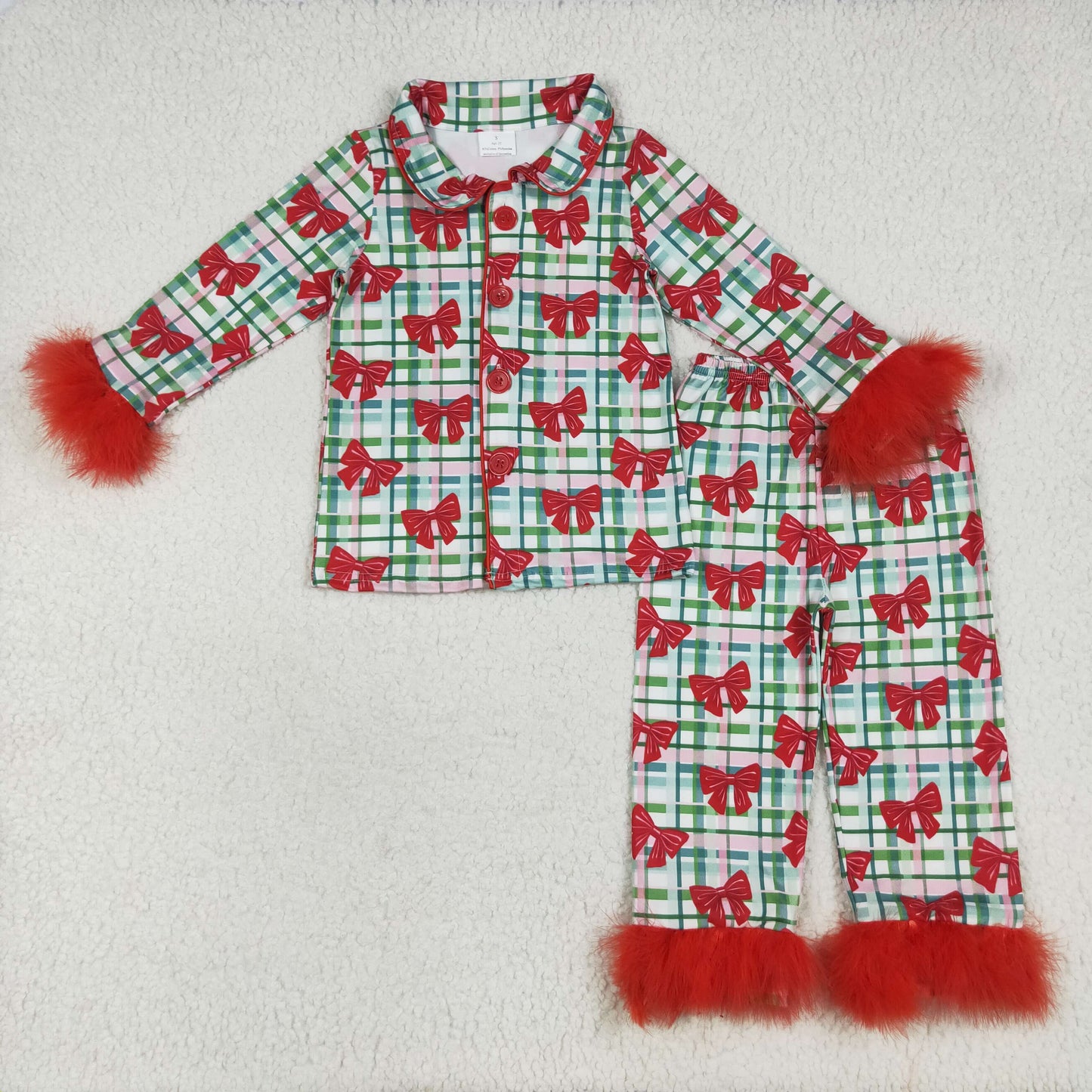 GLP2372 feather bow Christmas kids girl outfit 202507 RTS