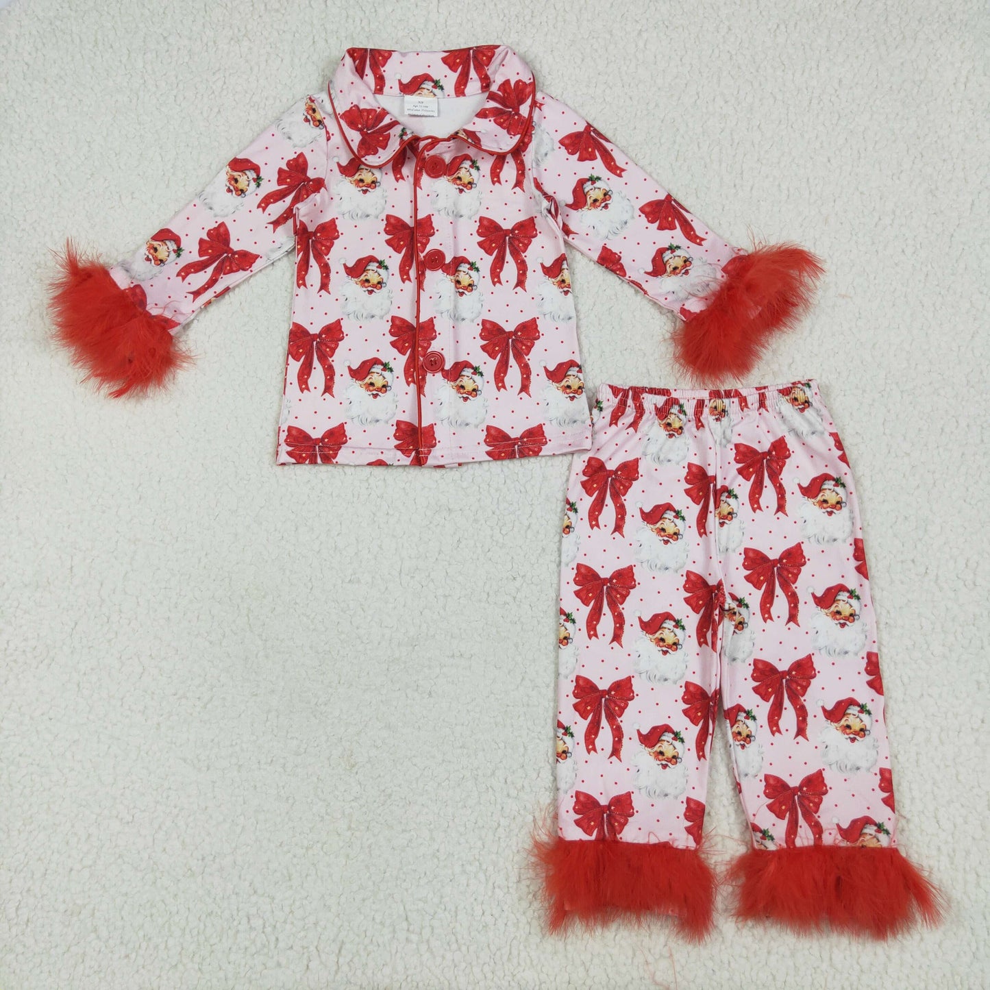 GLP2373 feather bow Christmas Santa kids girl outfit 202507 RTS