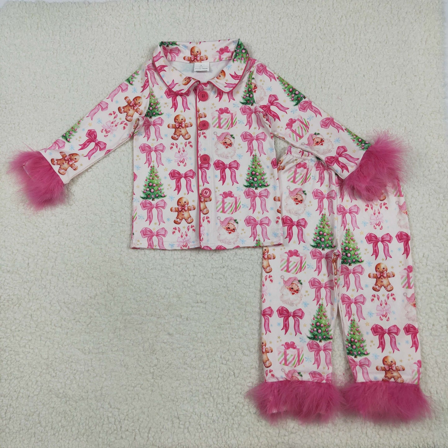 GLP2375 feather bow Christmas Tree gingerbread kids girl outfit 202507 RTS