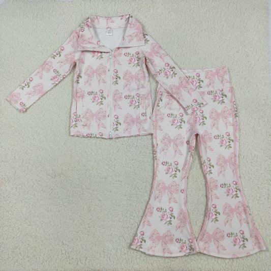 GLP2429组合  kids yoga Pink bow zipper pockets girl clothes outfit 202507 RTS