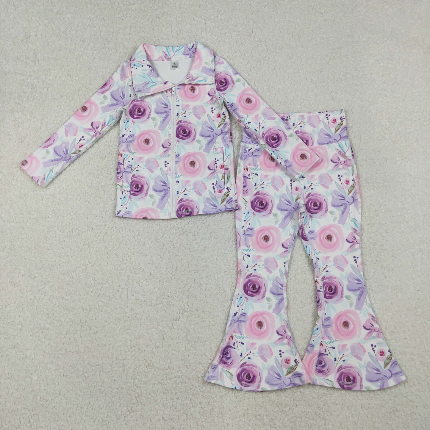 GLP2441组合 kids yoga bow zipper pockets girl clothes outfit 202510 RTS