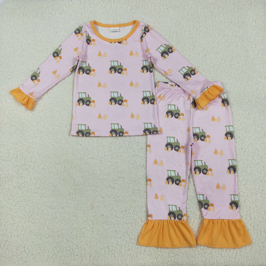 GLP2506 tractor pumpkin Halloween western  kids girl pajamas outfit 202507 RTS