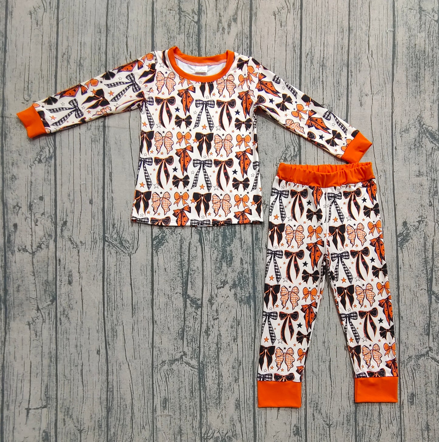 GLP2573 orange bow western kids girl pajamas outfit 202507 preorder