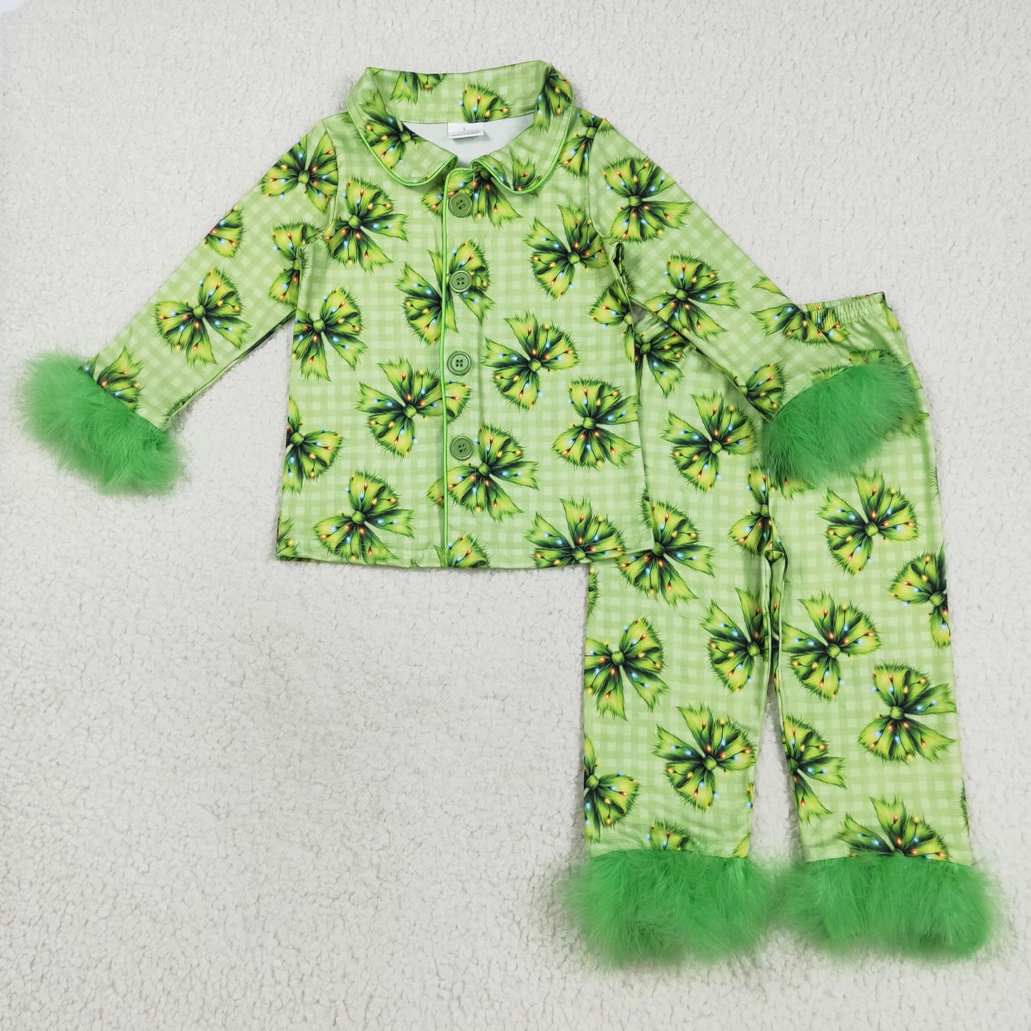 GLP2581 Christmas grinch bow girl pajamas outfit 202508 RTS
