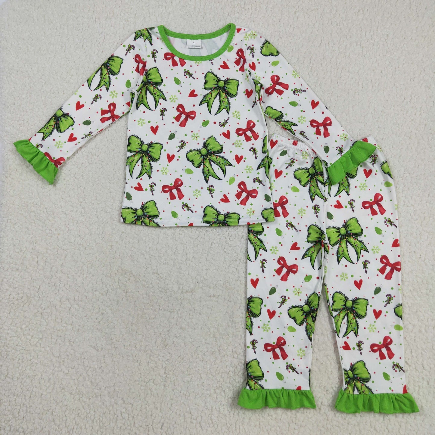 GLP2628 green bow girl pajamas outfit 202508 RTS