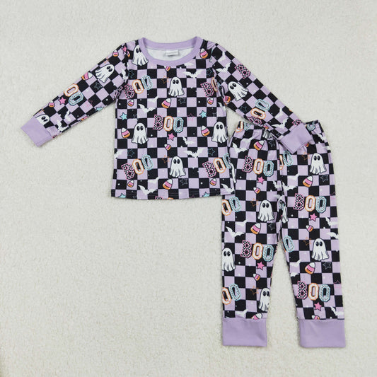 GLP2684 western checkerboard boo bow Halloween girl outfit 202509 RTS