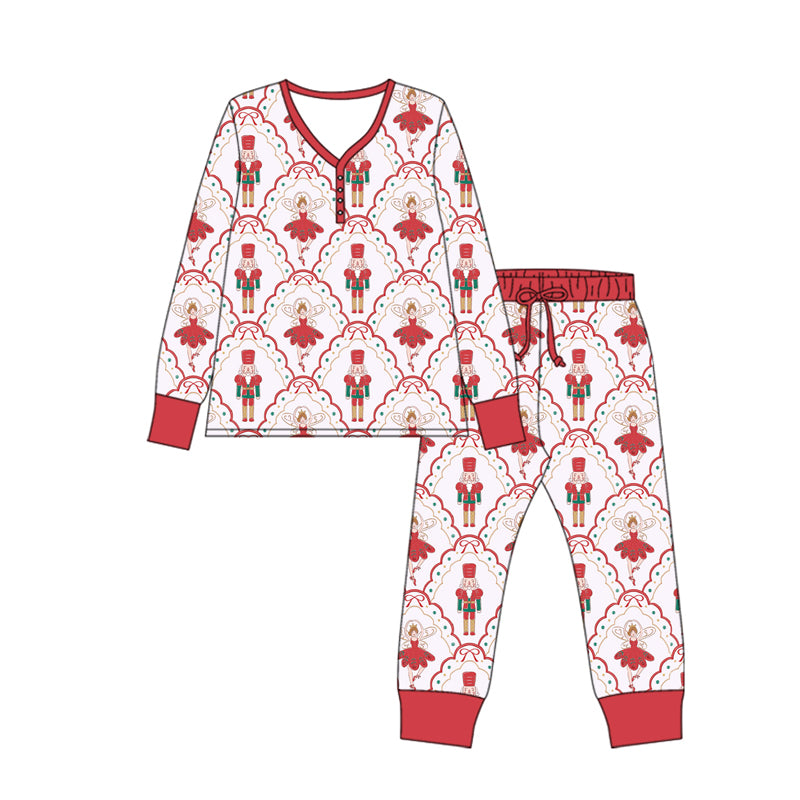 GLP2816 adult pajamas Christmas nutcracker bow santa sleeves pink long women outfit 202509 sibling