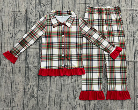 GLP2827 checkerboard Christmas adult women white red green black pajamas outfit 202510 preorder