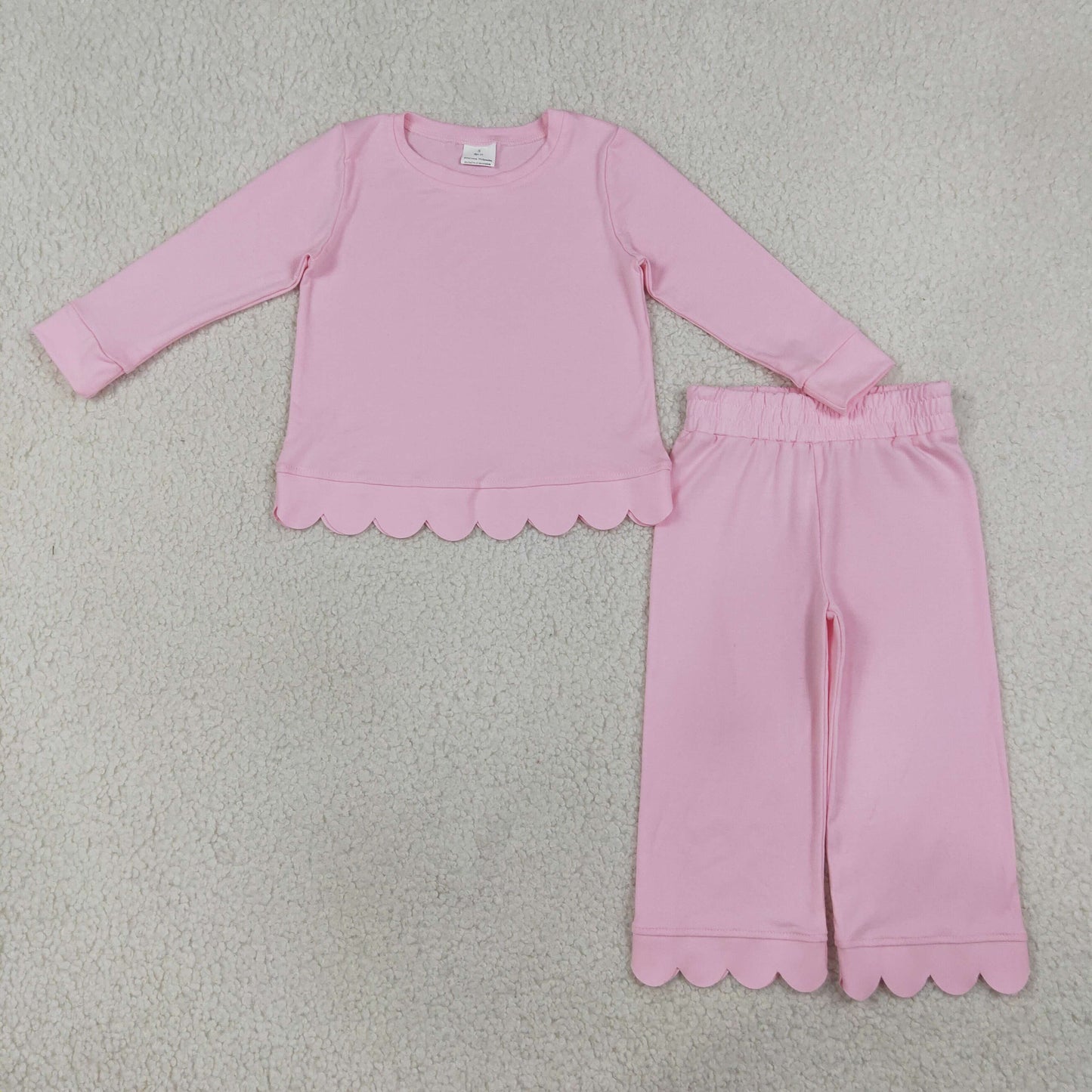 GLP3291 Scallop solid Cotton pink Pajamas western girl outfit RTS 202608 RTS