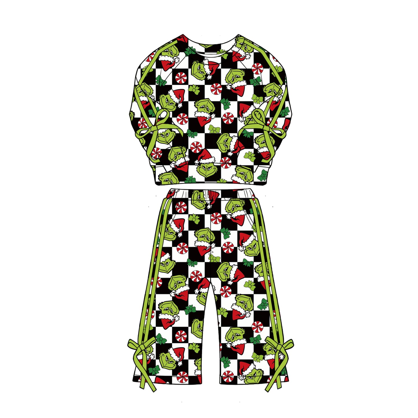 GLP3430 Grinch Checkerboard Bow Kids GIRL 2Pcs Tracksuit 202627 preorder