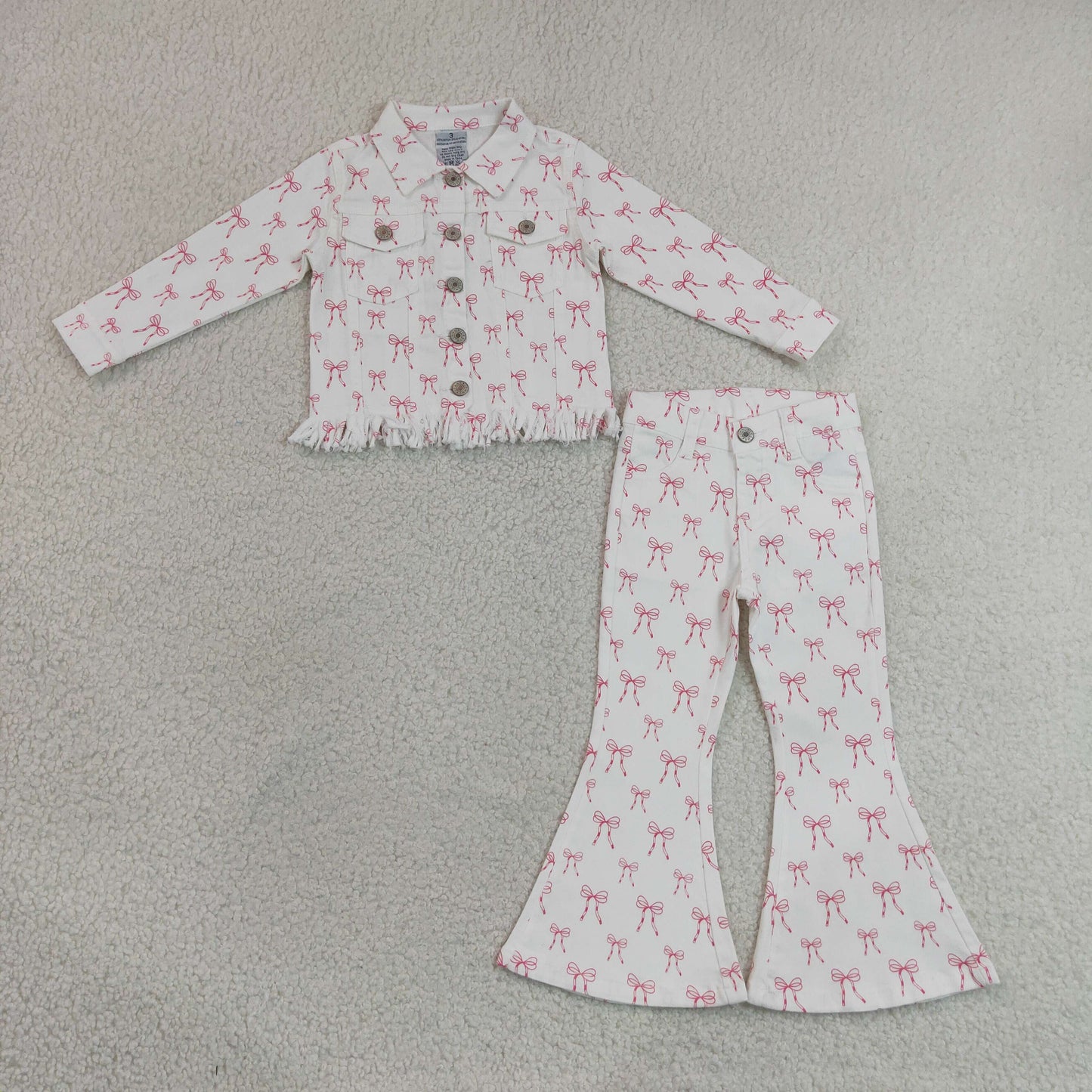 GLP3453组合,GT1729 和 P1042 pink Girls Bow Denim Jacket Flare Pants Set 202630 RTS