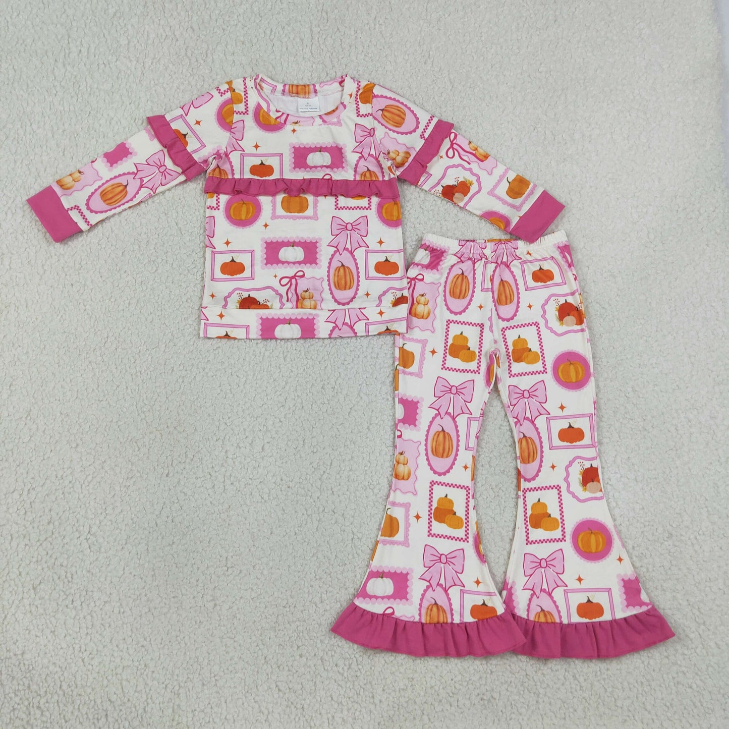 RTS GLP3504 Kids Halloween Print Long Sleeve Top Flared Pants Outfit Set 202608