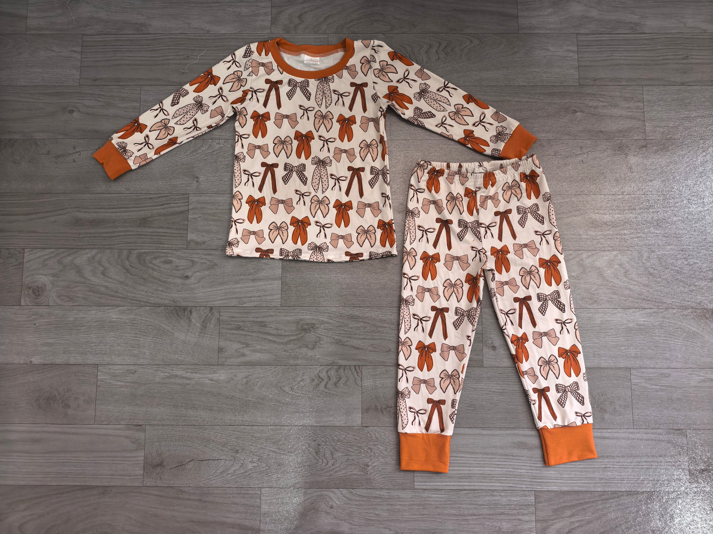 GLP3531 Girls bow Long Sleeve pajamas Set 202608 RTS