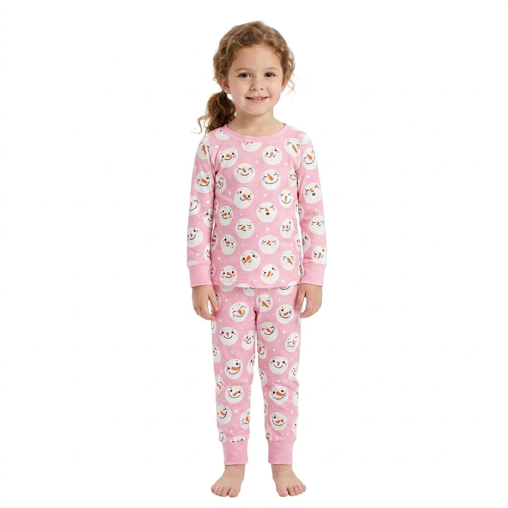 NO MOQ RTS GLP3543 Baby Girl Clothes Pink Snowman Print Long Sleeve Top Pants Pajama Set 202609