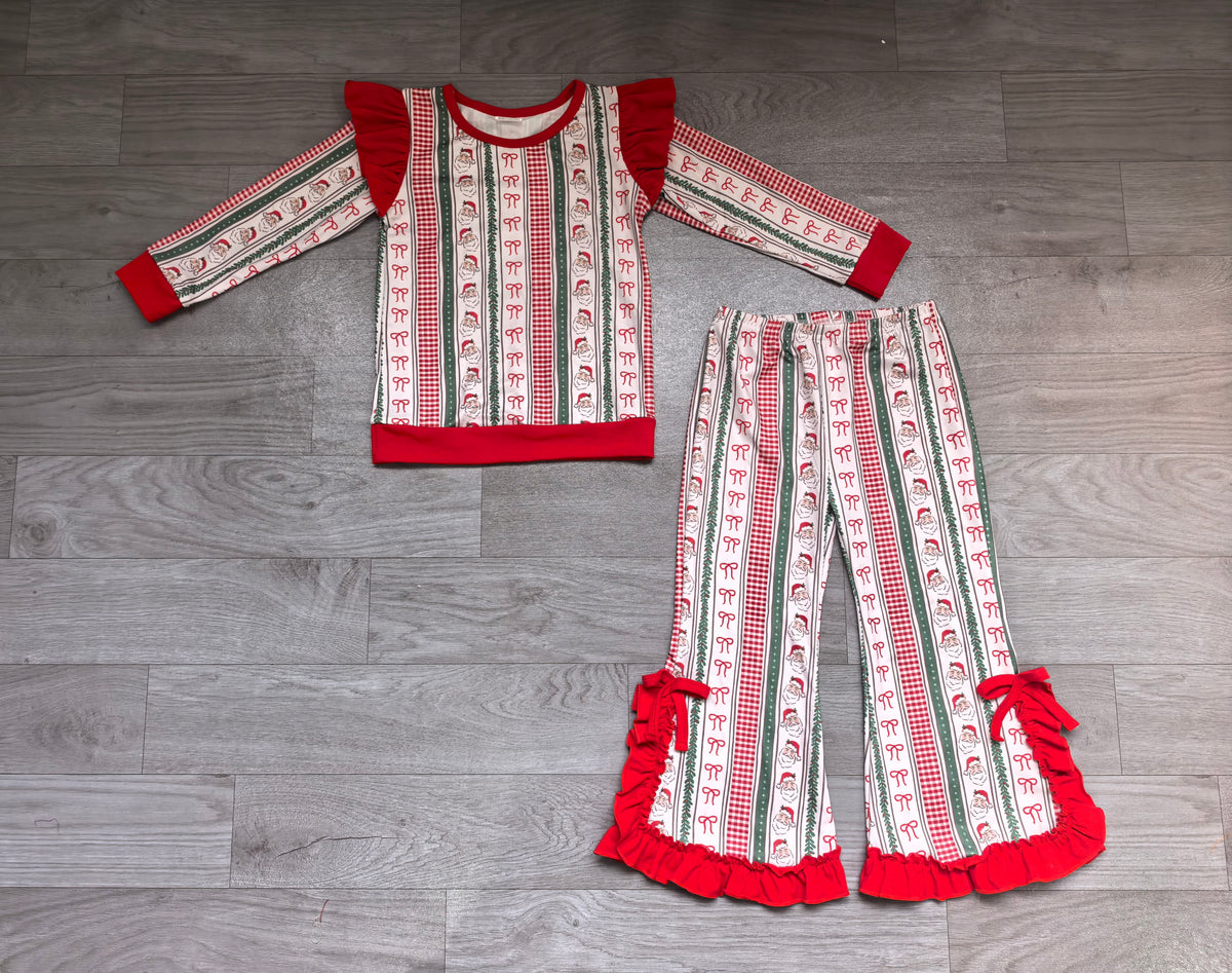 Sample-Real Pics GLP3942 Baby Girl Clothes Striped Mixed Print Long Sleeve Flare Pant Set