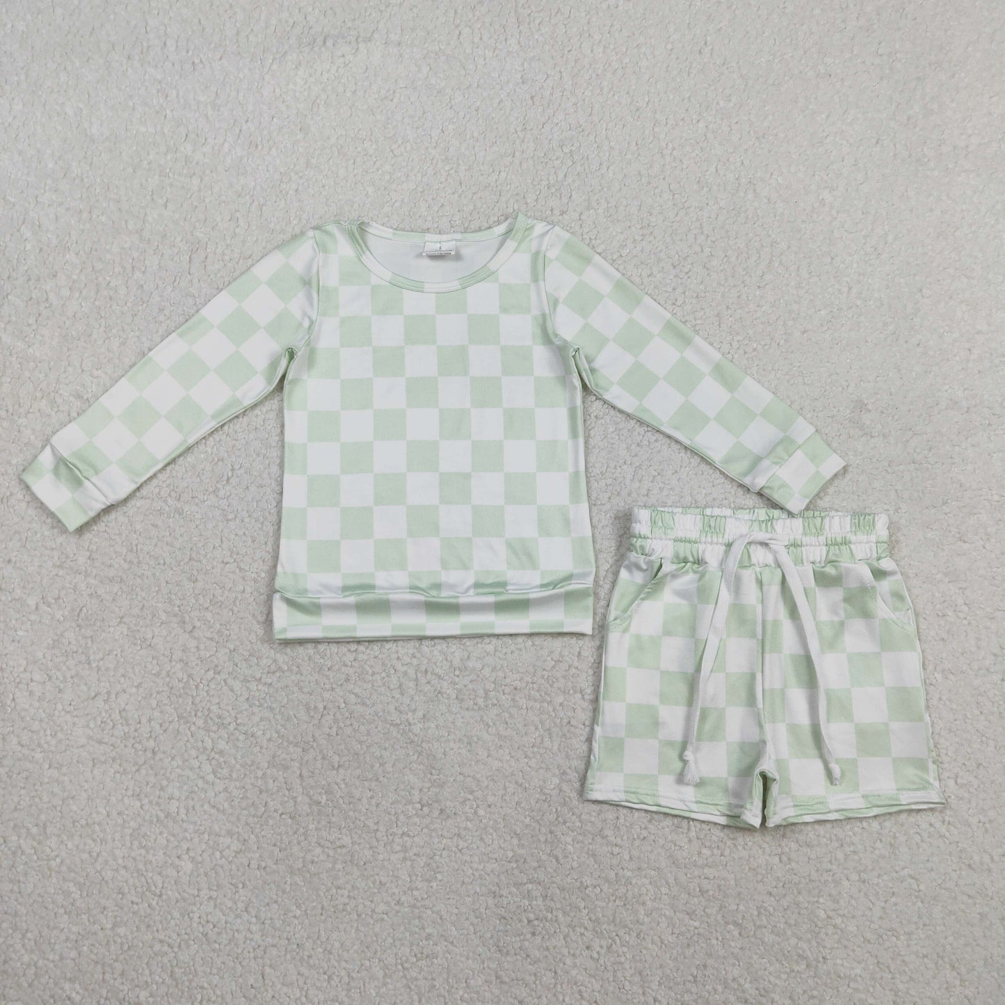 GLS0086 Checkerboard green western girl outfit 202601 RTS