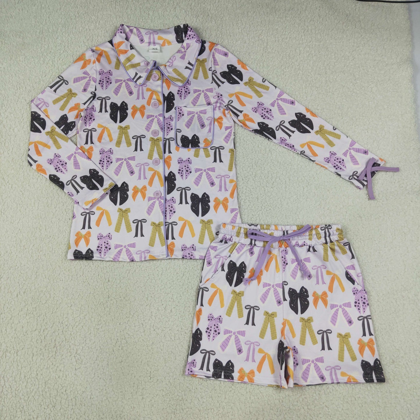 GLS0120 adult bow PURPLE pink women pajamas SET OUTFIT 202608 RTS