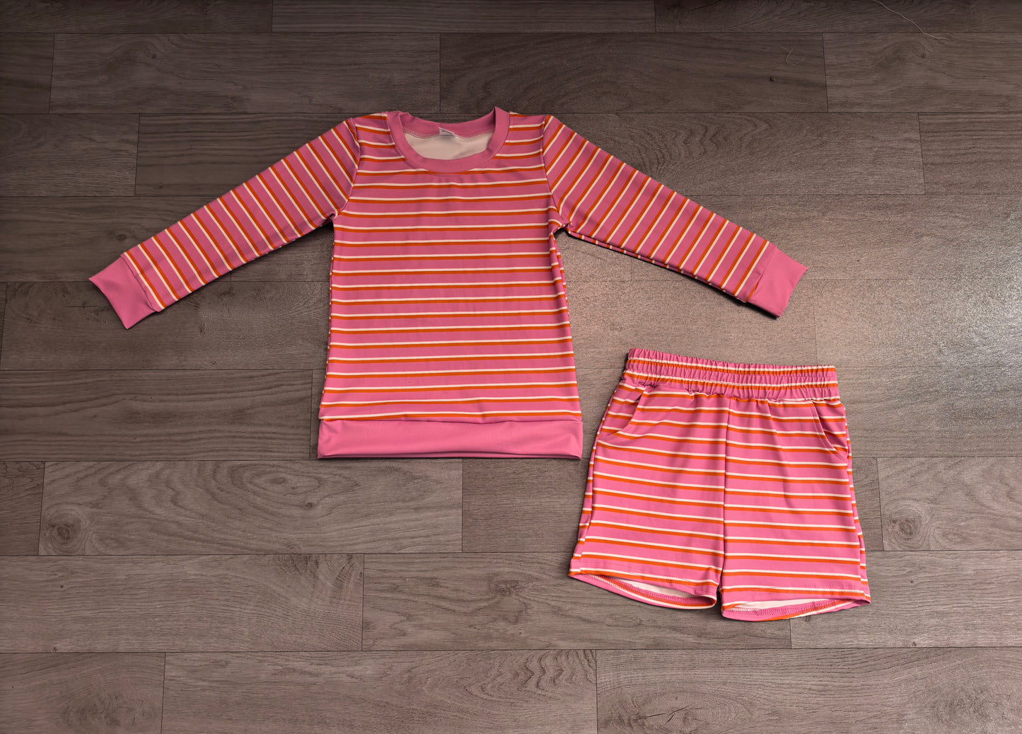 RTS GLS0126 Stripe Print Long Sleeve Top Shorts Kids Sport yoga Outfit 202608