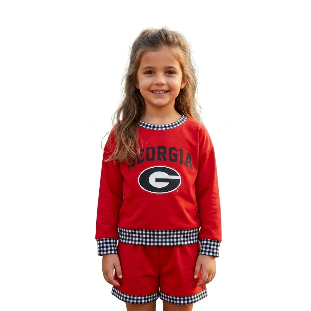 NO MOQ RTS GLS0168-vinyl Baby Girl Clothes Georgia Letter G Print Long Sleeve Top Short Set