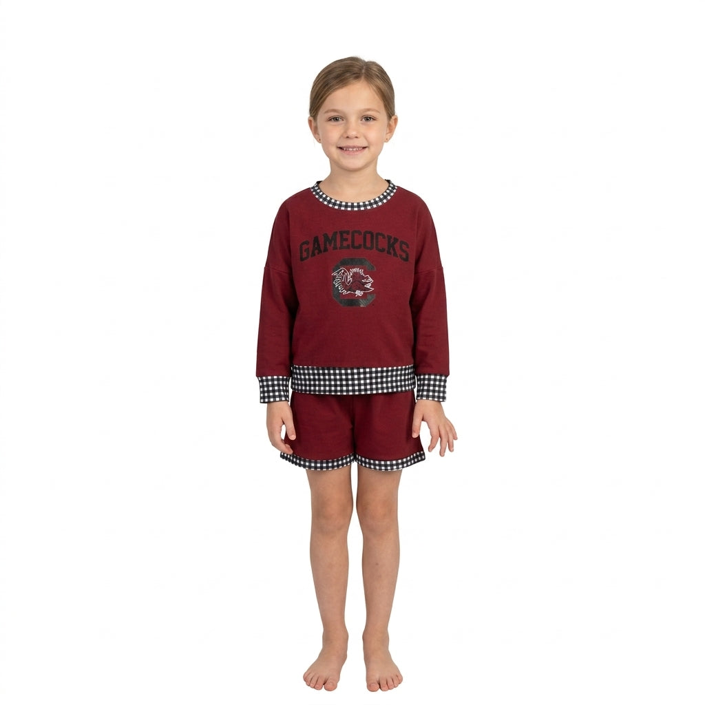 NO MOQ RTS GLS0169 RED GAMECOCKS vinyl TEAM girl summer skirt outfit