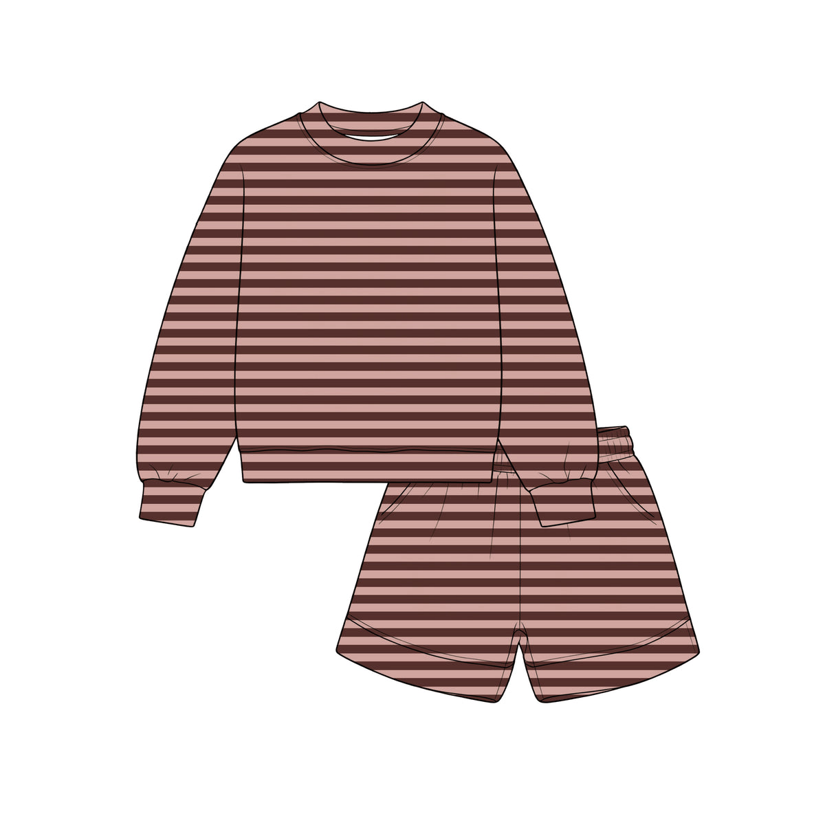 Preorder (moq 5) GLS0272 Baby Girl Clothes Brown Striped Print Long Sleeve Top Flare Pants Outfit Set