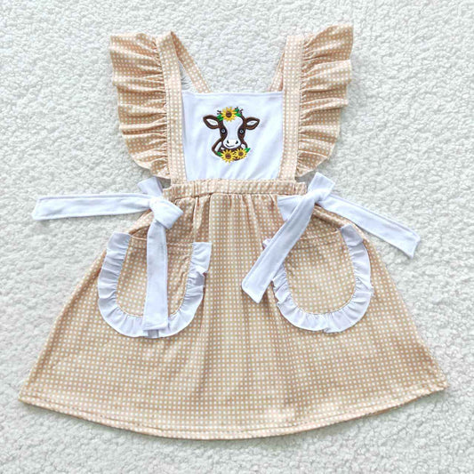 promotion RTS GSD0299 sunflower embroidered pocket short sleeve girl dress 20230427