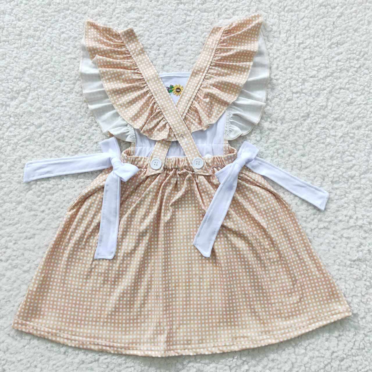 promotion RTS GSD0299 sunflower embroidered pocket short sleeve girl dress 20230427