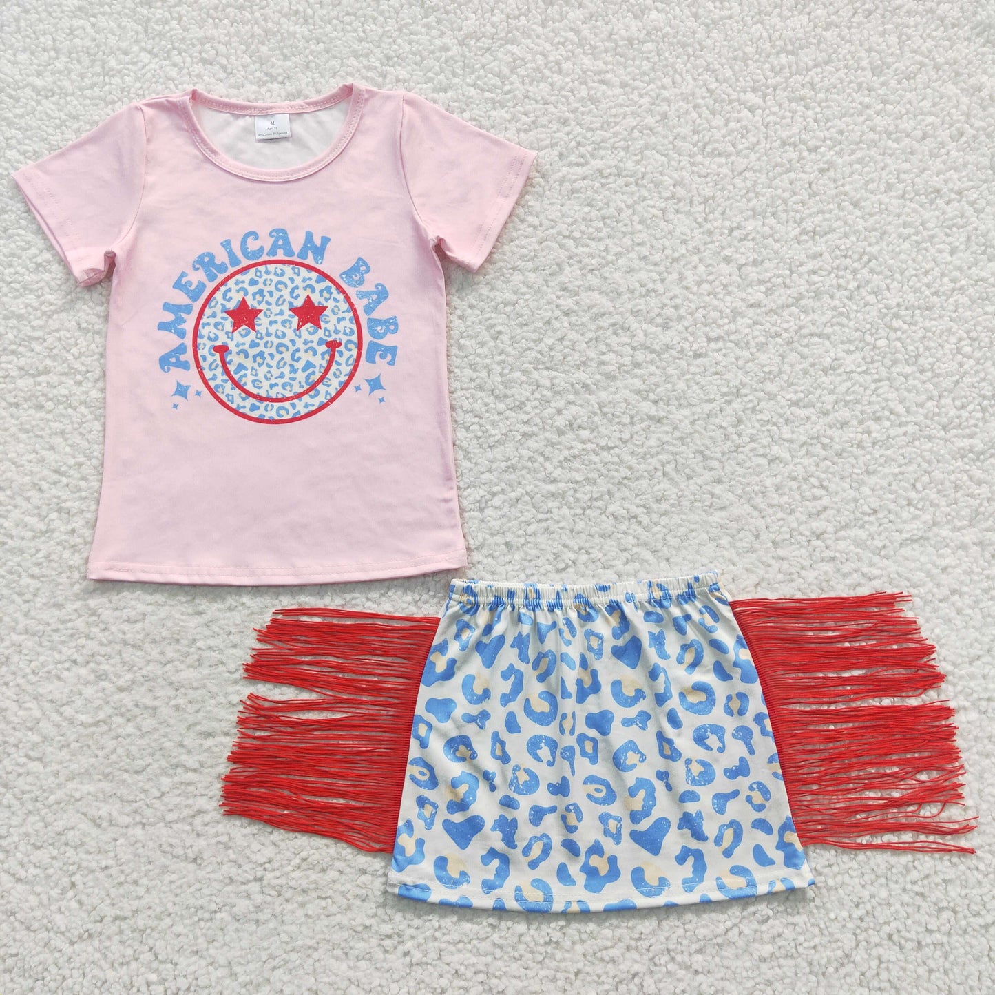 GSD0339  smile face tassel skirt short sleeve girl summer outfit 20230425 RTS