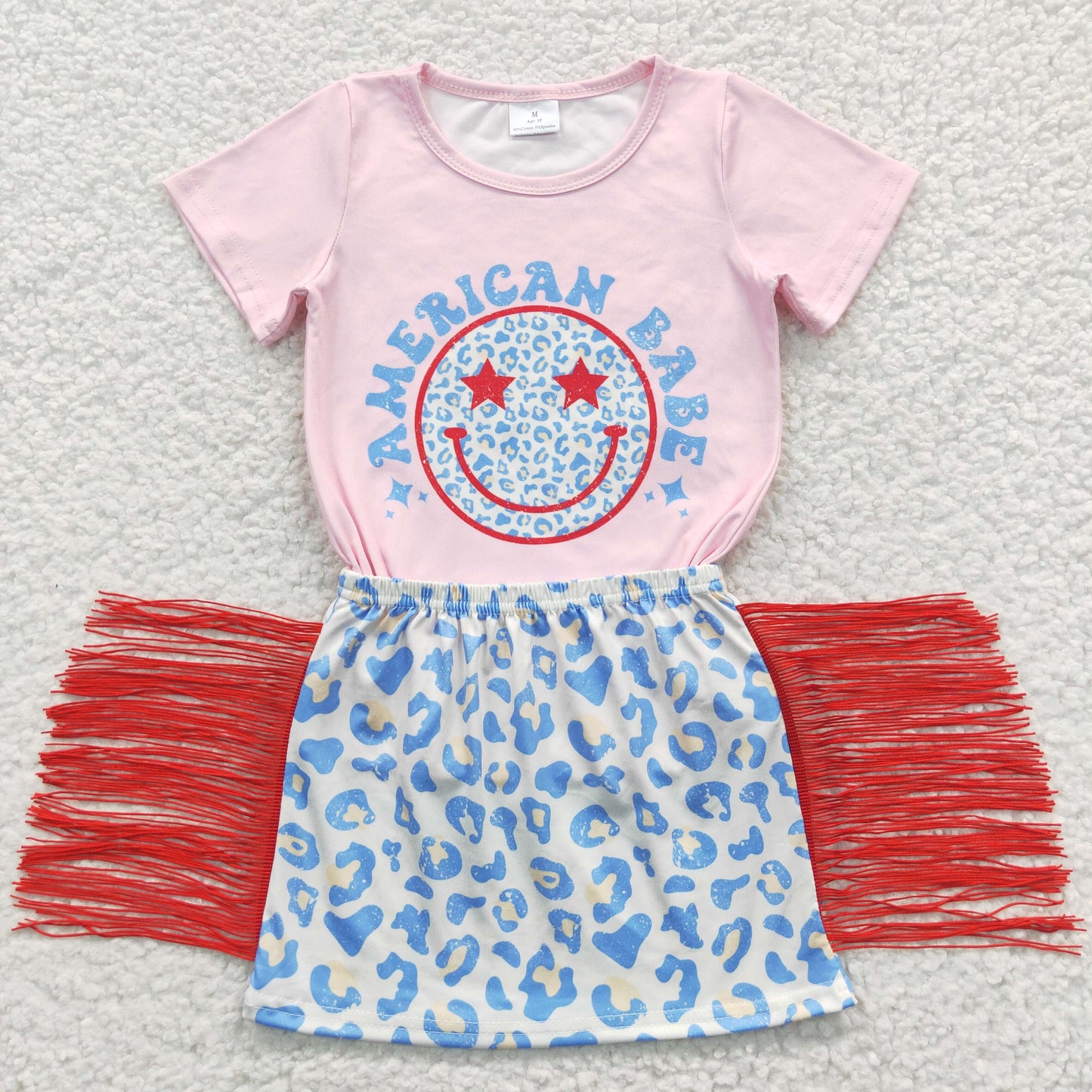 GSD0339  smile face tassel skirt short sleeve girl summer outfit 20230425 RTS