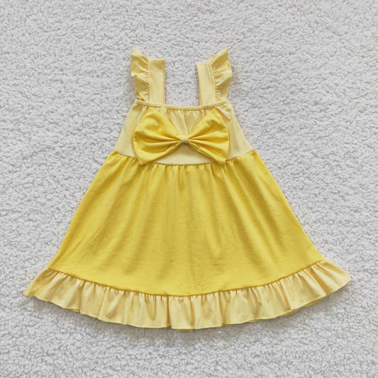 GSD0342 tulle puffy cotton short sleeve princess yellow bow girl dress 20230502 RTS