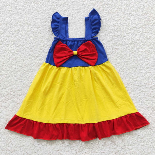 GSD0343 tulle puffy cotton short sleeve princess yellow bow girl dress 20230502 RTS