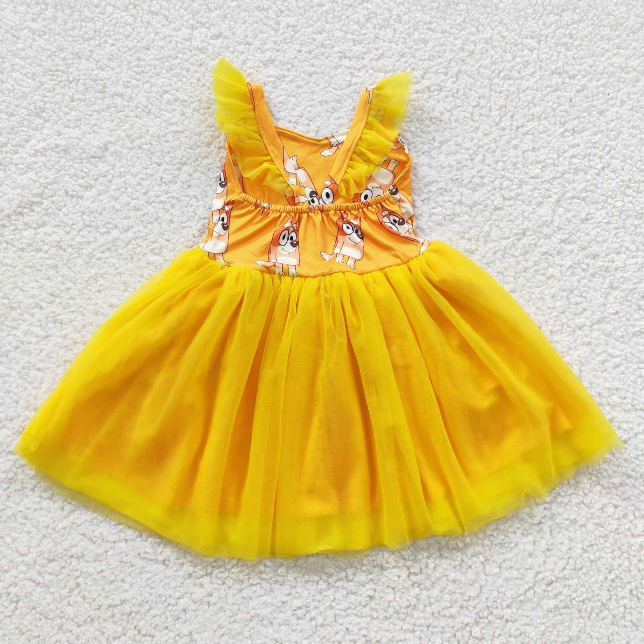 GSD0356 tulle puffy short sleeve yellow blue dog girl dress 20230513