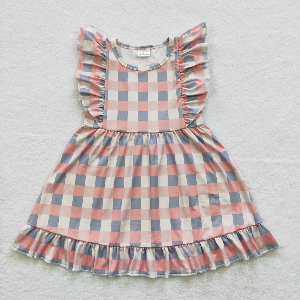 GSD0364 short sleeve plaid flower puffy girl dress RTS 20230509