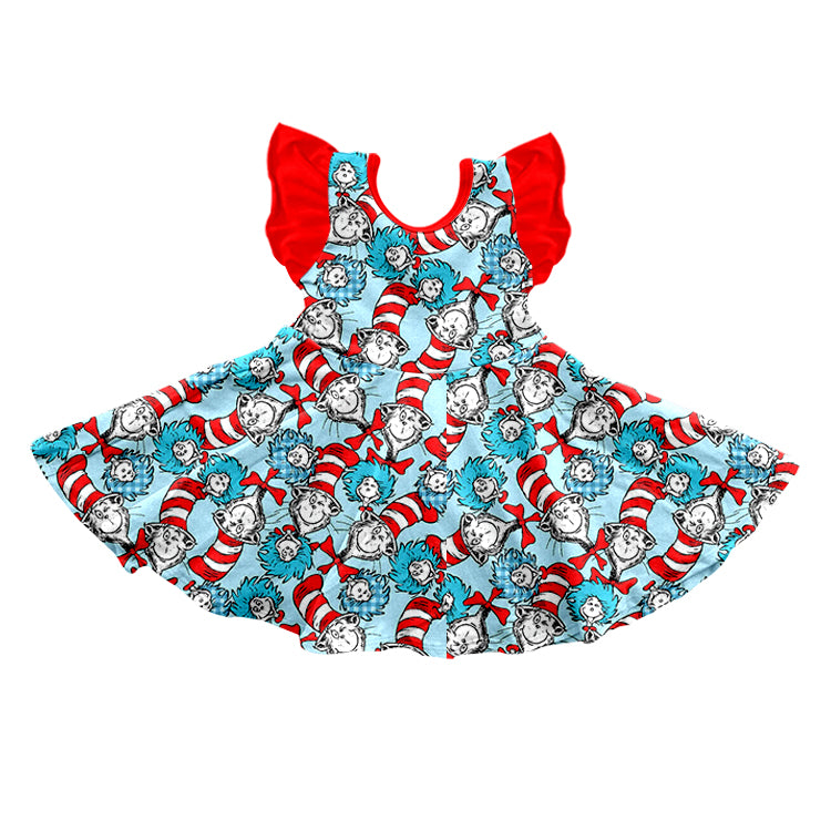 CUSTOM0---moq 3 --GSD0559 western hat cartoon read short sleeve girl dress