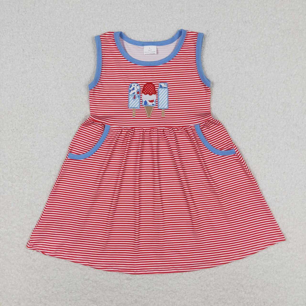GSD0821 embroidery ice pop July 4th purple girl dress 202405 rts siblling