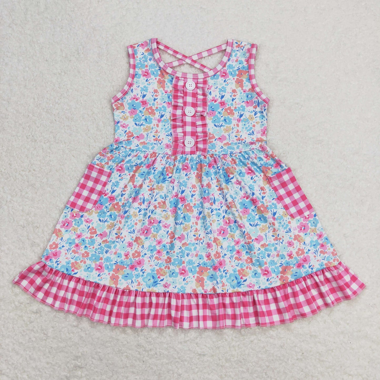 GSD0950 flower short sleeves girl dress 202404 RTS