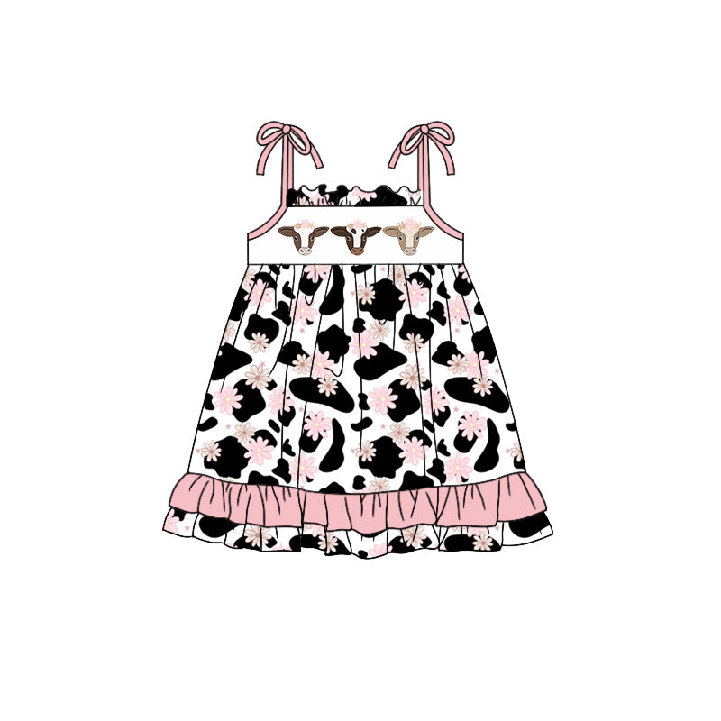 GSD0974 cow flower short sleeves girl dress preorder 202402