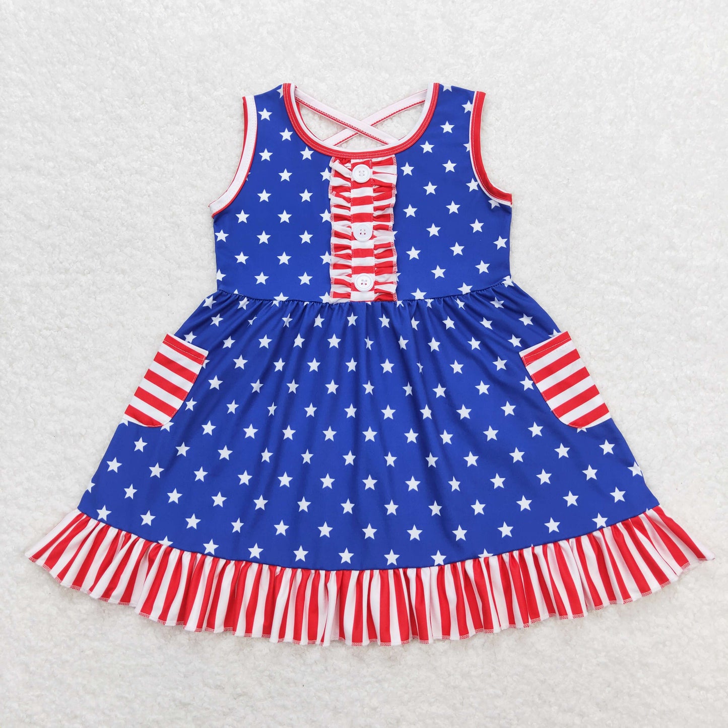 GSD0976 4th july short sleeves girl dress 202404