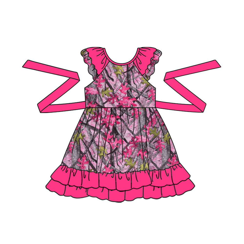 GSD1059 flower camo branch spring short sleeves girl dress preorder 202403